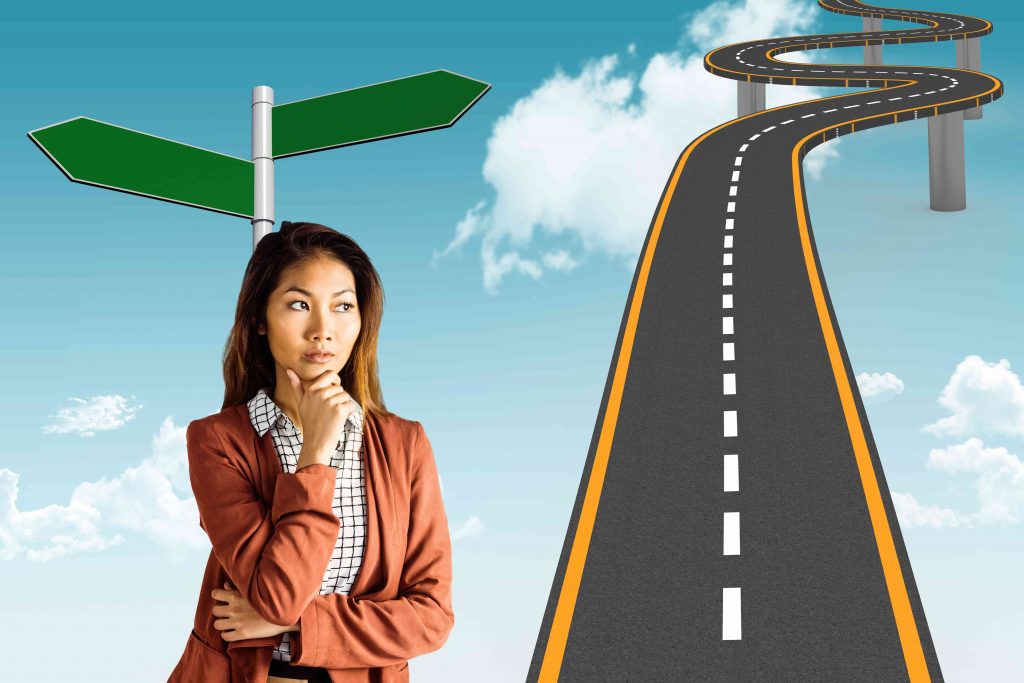 prediabetic woman standing at a cross road wondering what to do